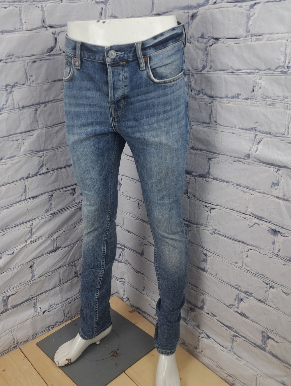 All Saints Mens Cigarette Jeans Slim Skinny Button Fly Blue Size 32 Actual 34x32